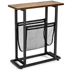 Industrial End Side Table Mesh Magazine Holder Nightstand Rustic Brown