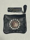 Raviani Coin Bag In Black Leather W/ Morgan Concho & Crystals  Made In USA