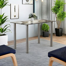 Modern Single Dining Table w/ Tempered Glass - Black Cylinder Legs Kitchen Table