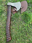 CUSTOM HAND-FORGED DAMASCUS STEEL CAMPING HATCHET TOMAHAWK AXE Engraved Wood