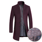 Men Formal Wool Trench Coat Button Up Overcoat Winter Warm Outwear Long Jacket