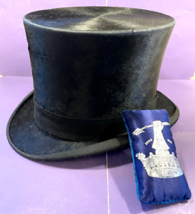 Vintage Edwardian Silk Plush Top Hat Paulson Pittsburgh w/ Matching Pad Brush