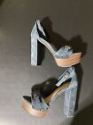 Jessica Simpson Blue Suede Wooden Heels W Strap Size 6.5 CUTE!!! SEXY!!!