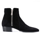 Hand Crafted Ankle Black Suede Side Zipper Boots, Dress Formal Boots