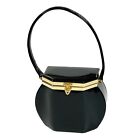 Vtg 90s Tianni Evening Handbag Purse Faux Patent Leather w Mirror Black Goldtone