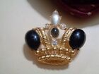 Vintage Trifari Royal Imperial Crown Brooch Pearls, Black Cabachons, Rhinestones