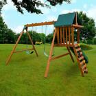 Swing-N-Slide Playsets Backyard Swing Set Wood Frame w/ Trapeze Bar/Wave Slide