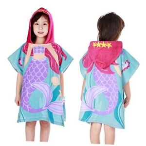 Kids Hooded Beach Bath Towel, Baby Surf Poncho Red Haired Mermaid (56''x24'')