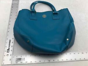 Tory Burch Womens Teal Leather Inner Pockets Double Handles Satchel Bag