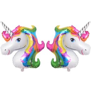 2x White Unicorn Head Balloons W/ Rainbow Mane, Unicorn Party Decor Photo Prop