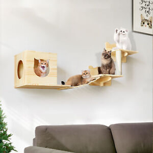 Cat Wall Shelves Perches Wall-Mounted Cat Climber Set of 3 Cat Bridge Cat Condo