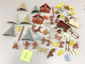 1960s HUGE MARX PLAYSET COLLECTION WAGONS COWBOYS INDIANS & TEE PEES & MORE # 1