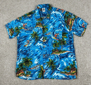 Vintage Kennington Shirt Mens XL Blue Hawaiian Button Up Suffer Island XL Rayon