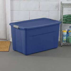 New Listing35 Gallon Latch Tote Plastic Stackable Storage Bin Box Organizer Containers Blue