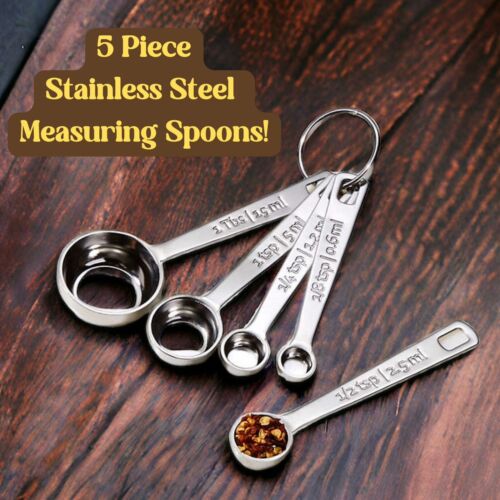 LE CREUSET STAINLESS STEEL 5-Piece MEASURING SPOONS SET New with Tags