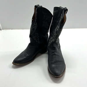 Tony Lama Men's Black Leather Pull On Mid Calf Cowboy Western Boots Size 12 D