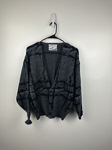Vintage Uniform Code Men’s Cardigan Sweater Black Gray All Over Print Size Med