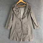 Manteau Coat Womens Small Grey Trench Hooded Collared Vintage 90s Long Jacket