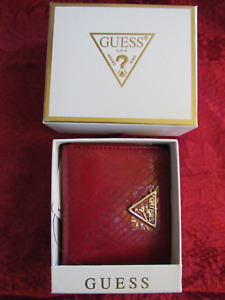 Guess Moon Light Small Zip Around Wallet Red Faux Skin NIB