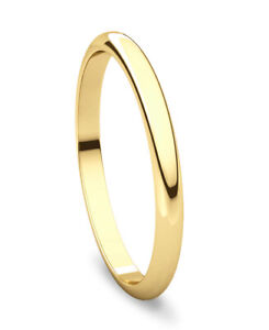 14K Yellow Gold Band Wedding Band Ring 2mm Wide Plain Domed Anniversary Solid