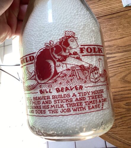 Old Reading PA Milk Bottle Bill Beaver Farmers Fairfield Dairy Painted Label Qt
