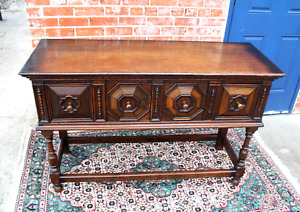 English Antique Oak Jacobean Sideboard / Buffet / Bar Cabinet