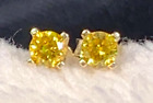 Fancy Canary Yellow Diamond Stud Earrings 14KYG-FREE SHIPPING