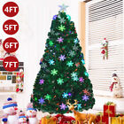 4/5/6/7ft Pre-Lit Artificial Christmas Tree Fiber Optic w/Snowflakes LED Lights