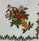 Vintage Christmas Tablecloth MCM Santa, Holly Candy canes Candles 66x52