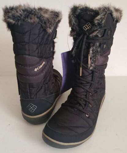 Womens Sz 7 Columbia Sorel Heaven's Omniheat Fur Lined Winder Boots Black Waterp