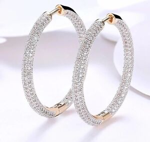 3.50 Ct Round Cut Moissanite Large Huggie Hoop Earrings 14K Two Tone Gold Plated