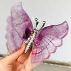 178g Natural Colorfully Fluorite Crystal Butterfly wing Hand Carved Healing P896
