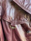 Etienne Aigner Leather Coat Women Size 6 Burgundy Double Breasted Oxblood Trench