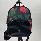 Betsey Johnson Cat Rose Floral Mini Backpack bag purse Black Pink red Zip close