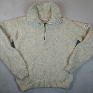 Devold Norway Wool Sweater Mens L 1/4 Zip Pullover Beige Heather Mock Neck Heavy