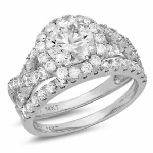 1.92 ct Round Cut Lab Created Diamond Stone 14K White Gold Halo Bridal Set