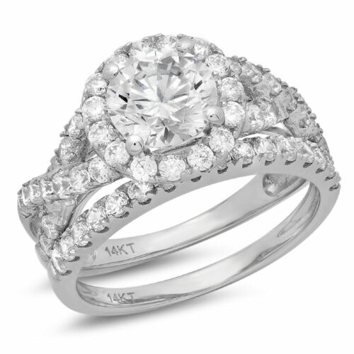 1.92 ct Round Cut Lab Created Diamond Stone 14K White Gold Halo Bridal Set