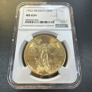 NGC MS63+ | 1922 Mexico Gold 50 Peso | Stunning Early Date | Lustrous In Hand