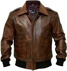 Men A-2 Aviator Flight Bomber Chocolate Distressed Brown Genuine Leather Jacket