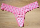 Vintage Victoria's Secret Pink Polka-Dot Sheer Mesh Thong Tanga Panties O/S