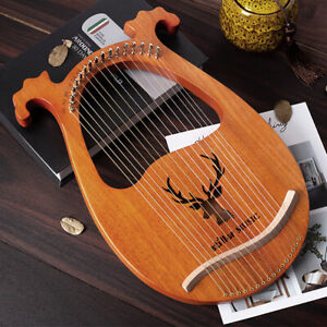Aklot Lyre Harp 16 Strings Mahogany Body Harp W/ Tuning Wrench String Pick Set