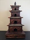 Pagoda Artwork  Bird House Decor Metal & Wood 4 Story 1 Drawer 20