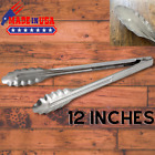 Stainless Steel Kitchen Tongs Serving Utensils 12 Inch Cooking BBQ Heavy Duty