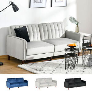 Sofa Futon Velvet-Touch Tufted Couch Compact Loveseat Sleeper Sofa Bed
