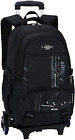 Kids Rolling Backpack (Black) - School Trolley Bag with Wheels for Boys & Girls
