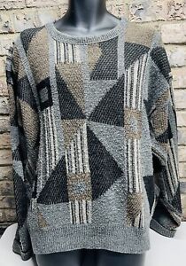Vintage Jantzen Sweater Men’s Size XL Geometric Acrylic Gray Black Grandpa Style