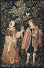 Lovely Medieval Flemish Tapestry: Courtly Love Amidst Millefleur Garden RE528952
