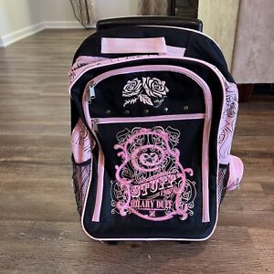 Hilary Duff Stuff Backpack Wheels Roller Handle Luggage Pink Black Vintage Bag