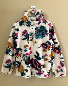 Anthropologie Saturday Sunday 1/2 Zip Sherpa Hooded Pullover Rosemarie XS Floral