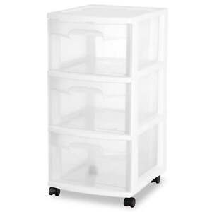 Sterilite 3 Clear Drawer Multi-purpose and versatile Storage Cart, White